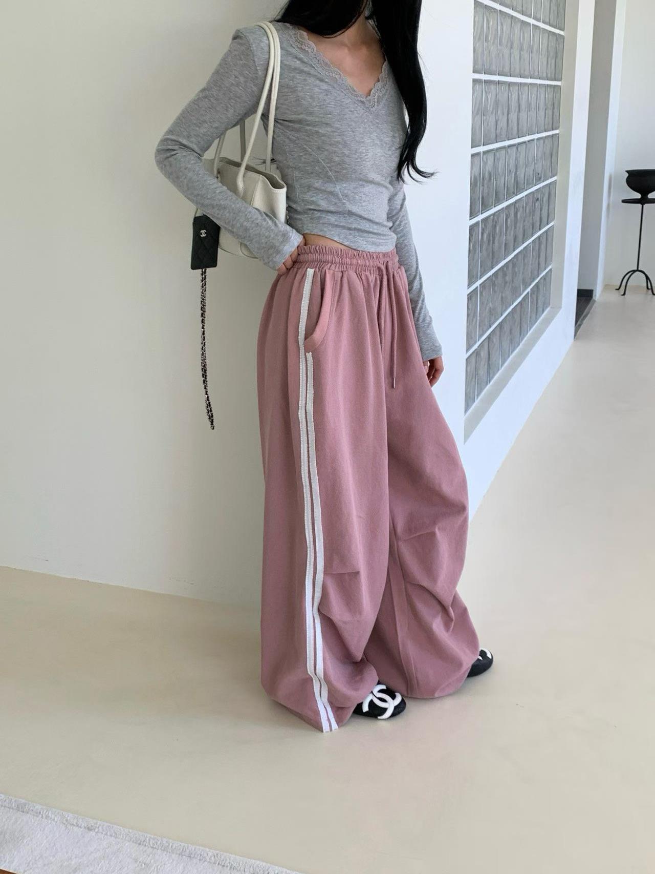 蕾絲條紋工作褲